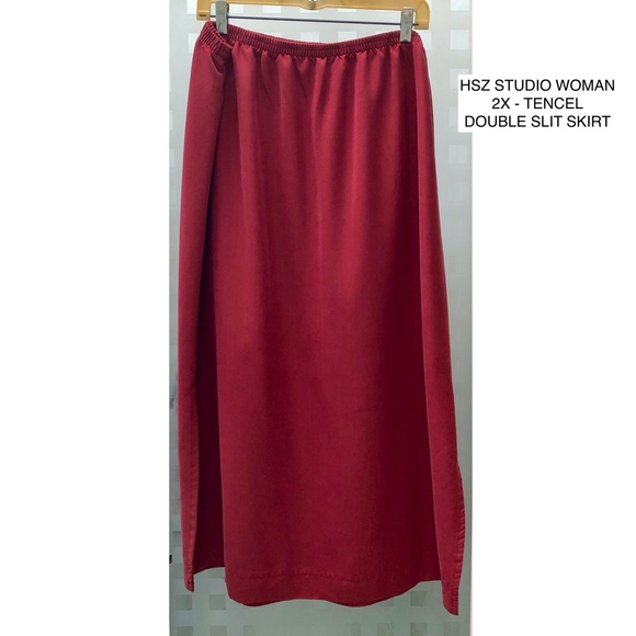 ๐HP๐ HSZ STUDIO WOMAN Tencel Maxi Skirt Set + Jacket 2 Pc Red Vintage 2X - Picture 5 of 13